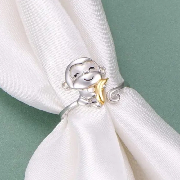 925 Sterling Silver Monkey Adjustable Opening Ring With Always In My Heart - Picture 4 of 5